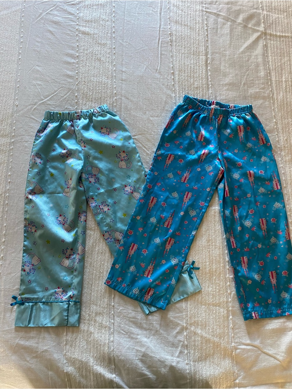 Girls' 6 Aqua Blue Kitty and Castle Silky Pajama Pants - 2-Pack